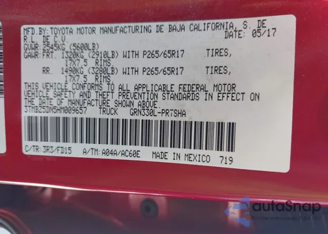 2017 Toyota Tacoma Trd Sport z USA, uszkodzony, nr VIN 3TMBZ5DN5HM009657